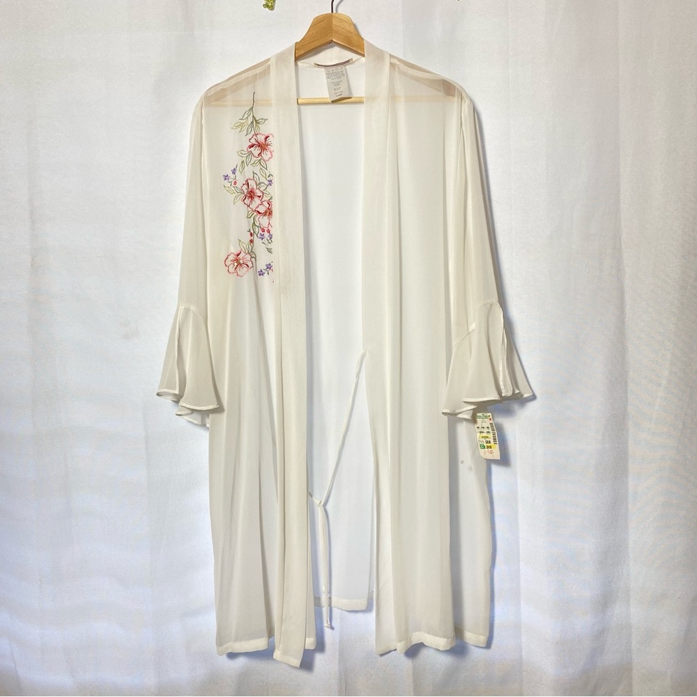 VTG California dynasty Elegant White Floral Embroidered Kimono Robe XL